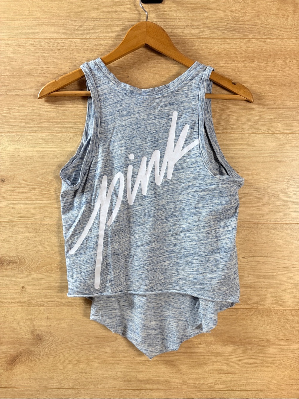 VS PINK Heathered Muscle Tank Top High Low Graphic Logo Athletic S